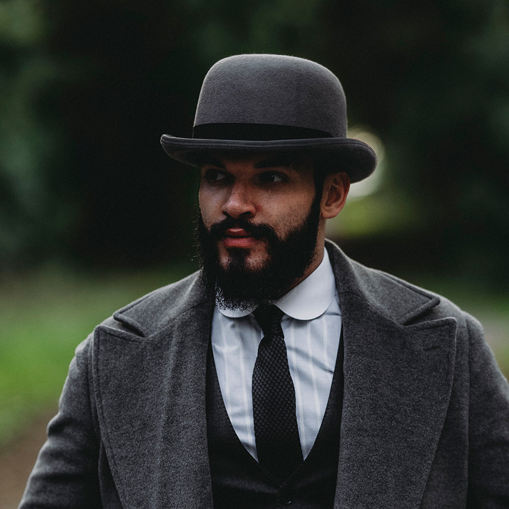 Grey bowler sale hat