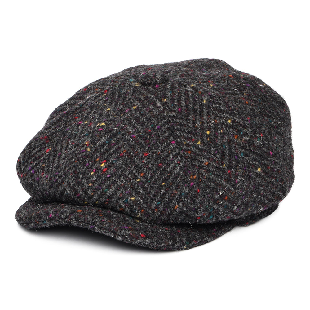 Heavyweight Donegal Tweed Herringbone Errigal Newsboy Cap - Charcoal-Multi