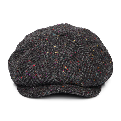 Heavyweight Donegal Tweed Herringbone Errigal Newsboy Cap - Charcoal-Multi