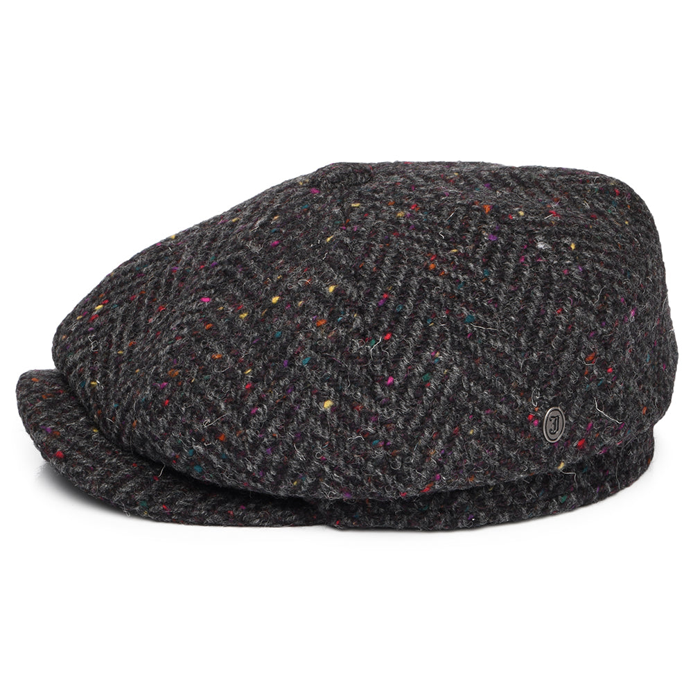 Heavyweight Donegal Tweed Herringbone Errigal Newsboy Cap - Charcoal-Multi