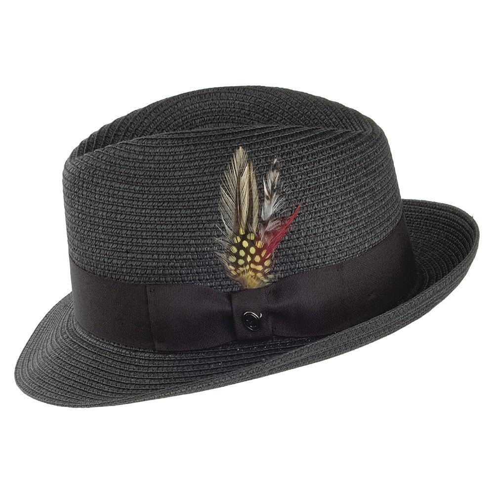 Pinch Crown Straw Trilby Hat - Black