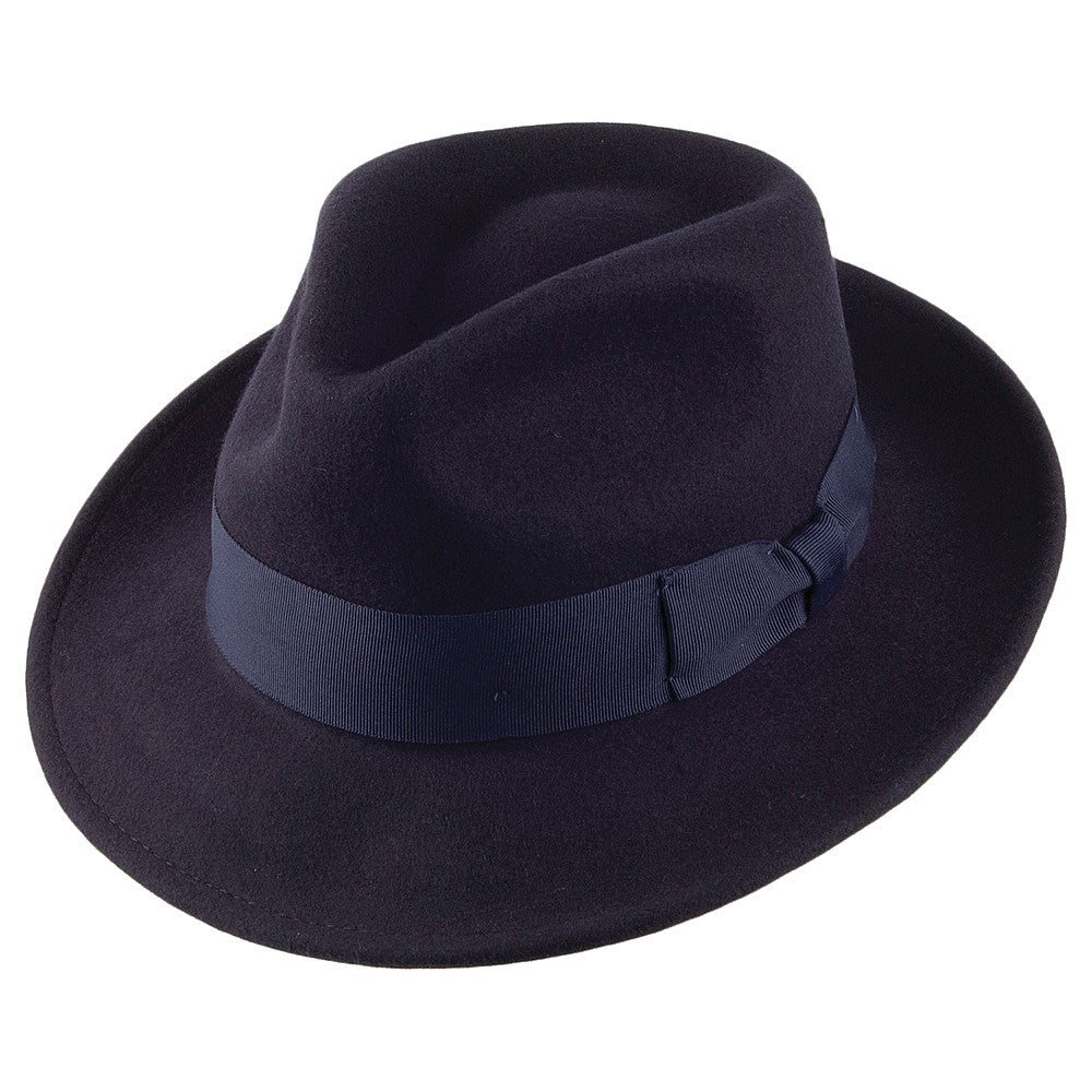 Crushable C Crown Wool Felt Fedora Hat Navy Blue Jaxon James