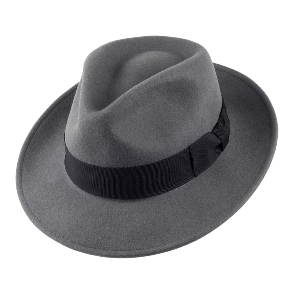 Crushable C Crown Wool Felt Fedora Hat Grey Jaxon James