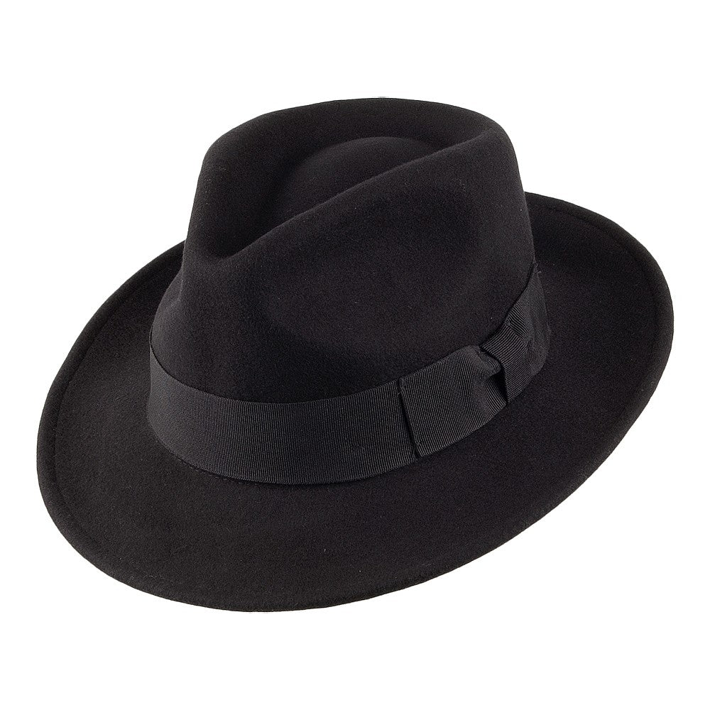 Crushable C-Crown Wool Felt Fedora Hat - Black