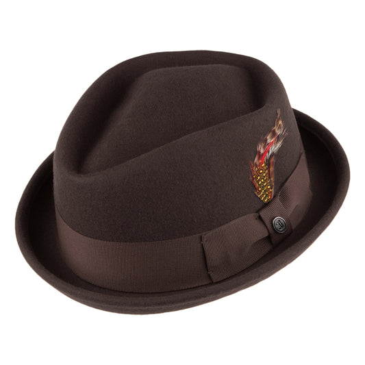 Crushable Diamond Crown Pork Pie Hat - Brown