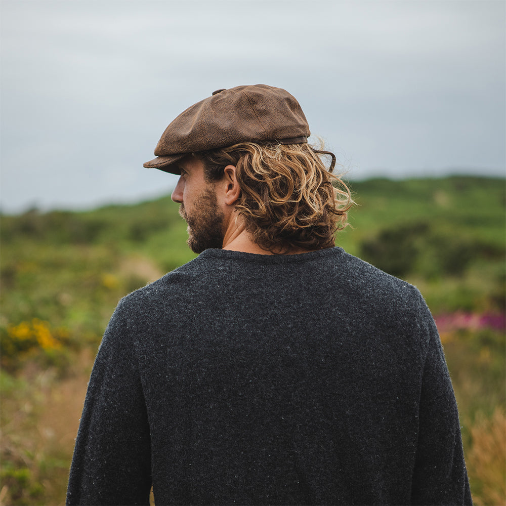 Brown leather best sale newsboy hat