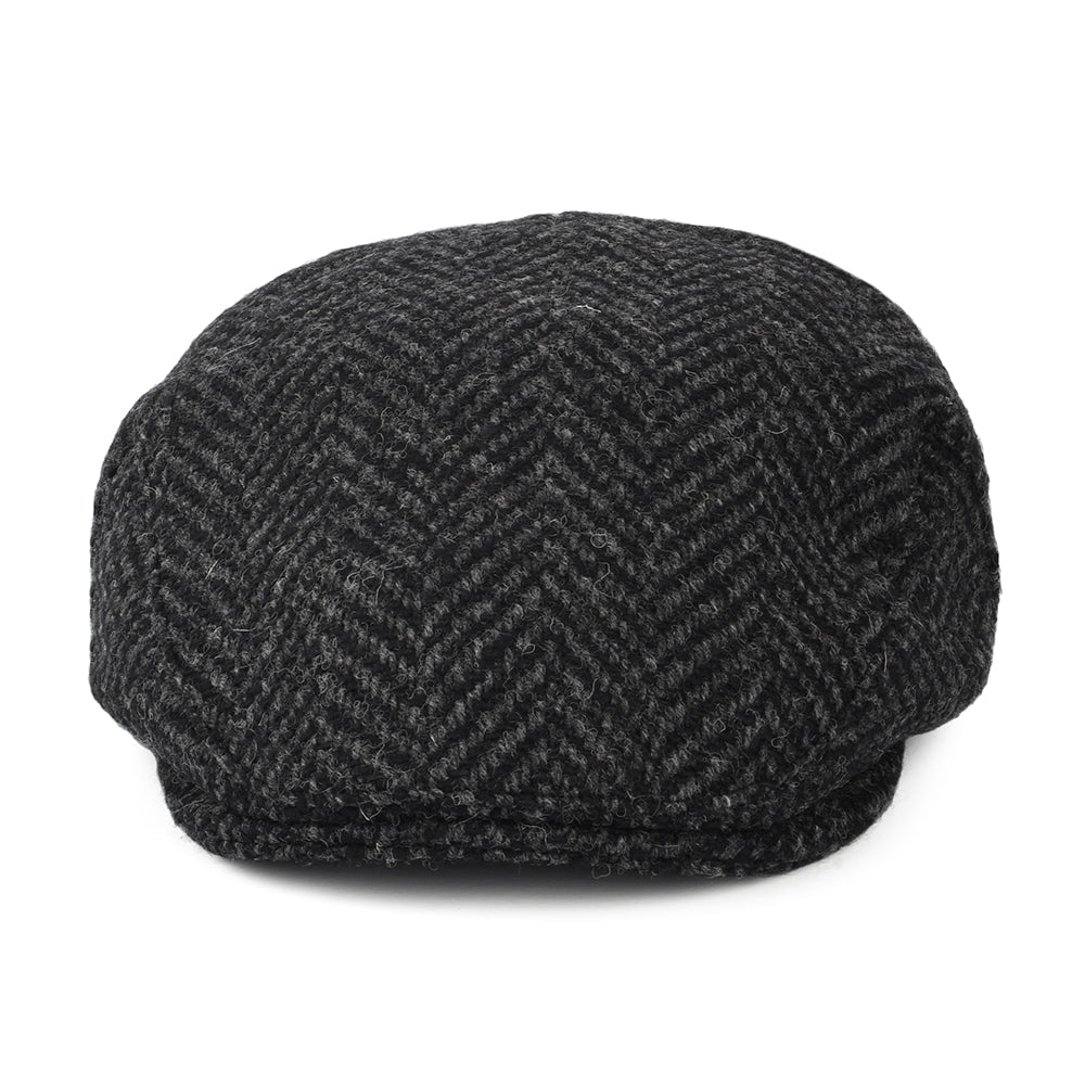 Heavyweight Donegal Tweed Herringbone Drumbarron Flat Cap - Black-Charcoal