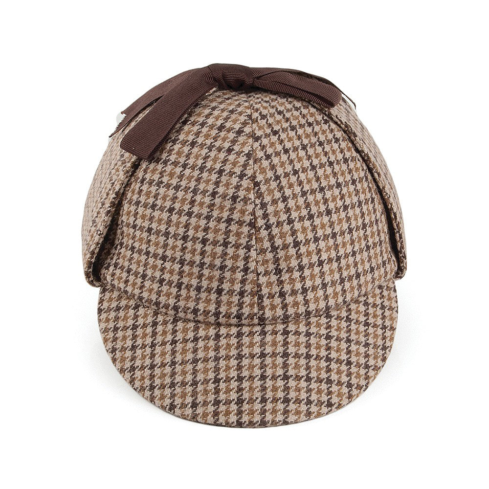 Houndstooth Sherlock Holmes Deerstalker Hat - Brown