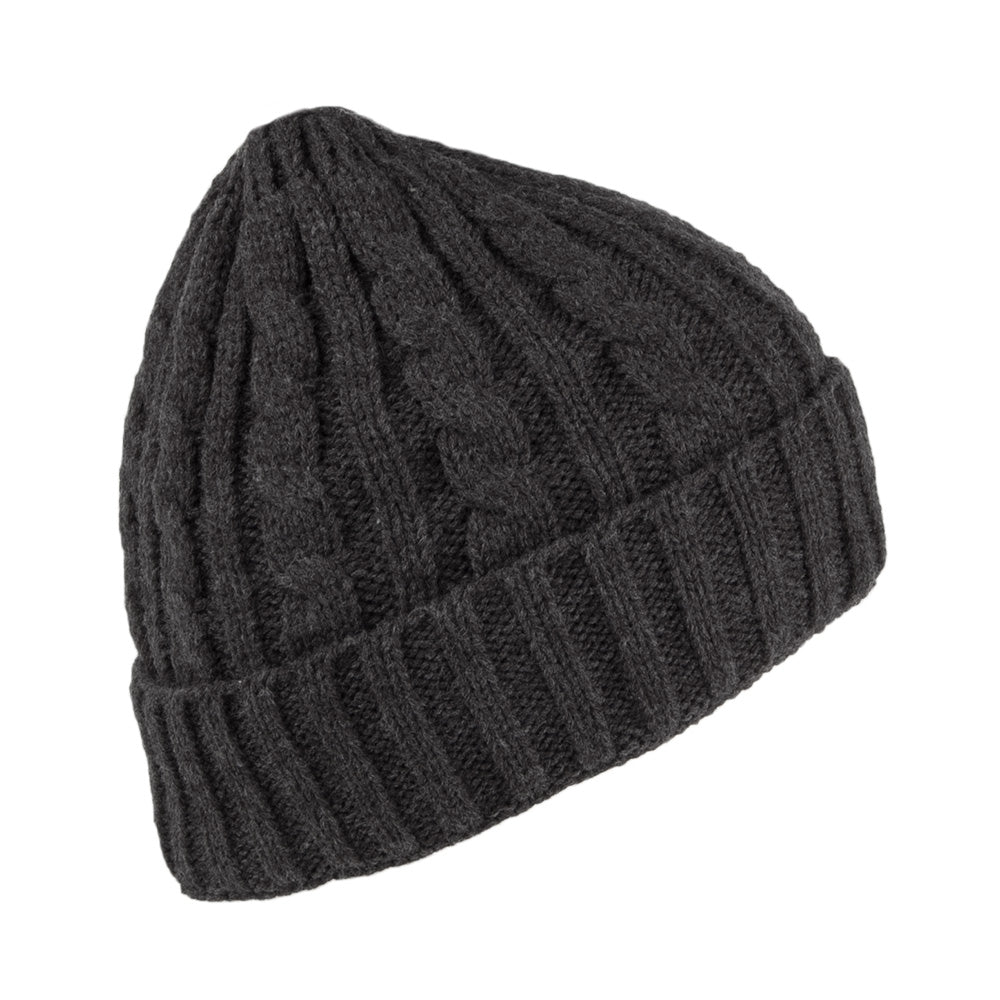 Cable Knit Beanie Hat - Dark Grey